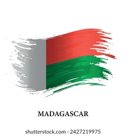 Grunge flag of Madagascar, brush stroke vector background 