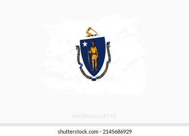 Grunge flag of Massachusetts, vector abstract grunge brushed flag of Massachusetts on gray background.