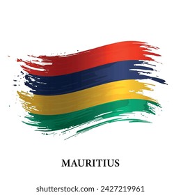 Bandera del grunge de Mauricio, fondo del vector del trazo del pincel 