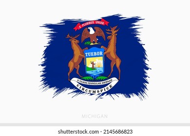 Grunge flag of Michigan, vector abstract grunge brushed flag of Michigan on gray background.