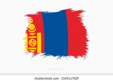 Bandera ondulada de Mongolia, bandera plagada de grueso abstracto vector de Mongolia sobre fondo gris.