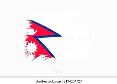 Grunge flag of Nepal, vector abstract grunge brushed flag of Nepal on gray background.