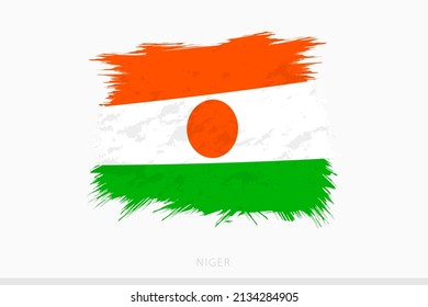 Bandera de Níger grunge, vector abstracta bandera cepillada de Níger sobre fondo gris.