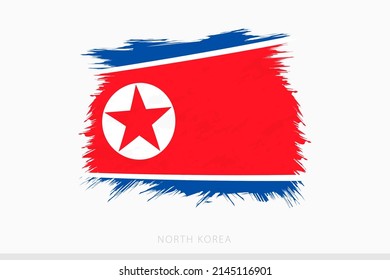 Grunge flag of North Korea, vector abstract grunge brushed flag of North Korea on gray background.