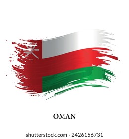 Grunge flag of Oman, brush stroke vector background 