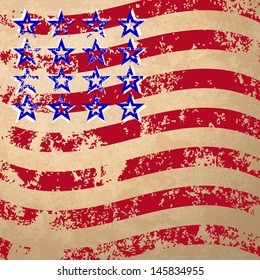 Grunge flag with red stripes and blue stars