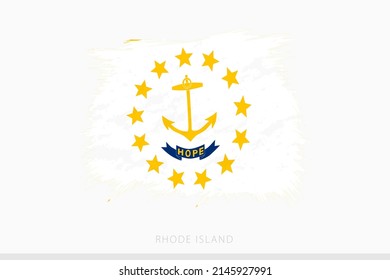 Grunge flag of Rhode Island, vector abstract grunge brushed flag of Rhode Island on gray background.