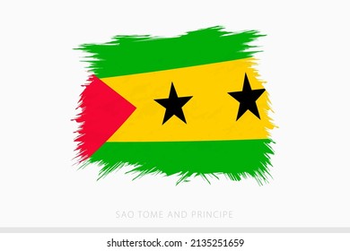 Grunge flag of Sao Tome and Principe, vector abstract grunge brushed flag of Sao Tome and Principe on gray background.