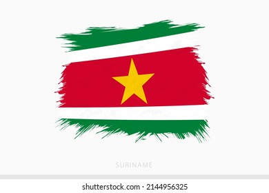 Grunge flag of Suriname, vector abstract grunge brushed flag of Suriname on gray background.