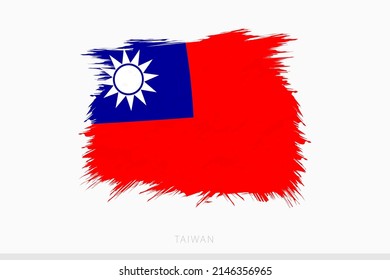 Grunge flag of Taiwan, vector abstract grunge brushed flag of Taiwan on gray background.