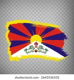 Grunge flag of Tibet, brush stroke background. Tibet flag unofficially  on transparent background for your design, EPS10.