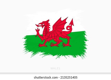 Grunge flag of Wales, vector abstract grunge brushed flag of Wales on gray background.