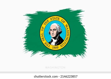 Grunge flag of Washington, vector abstract grunge brushed flag of Washington on gray background.