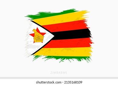Grunge flag of Zimbabwe, vector abstract grunge brushed flag of Zimbabwe on gray background.