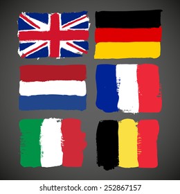 Grunge flags: Great Britain, Italy, France, Germany, Netherlands, Belgium