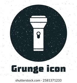 Grunge Flashlight icon isolated on white background. Monochrome vintage drawing. Vector