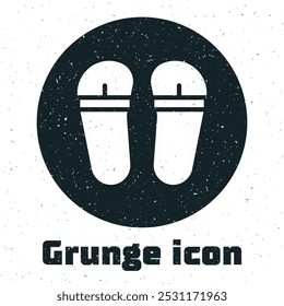 Ícone Grunge Flip flops isolado no fundo branco. Sinal de chinelos de praia. Desenho vintage monocromático. Vetor