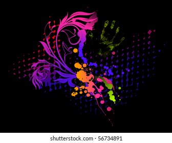 grunge floral abstract banner with blots