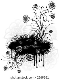 Grunge floral abstraction with blots and circles, vector illustration