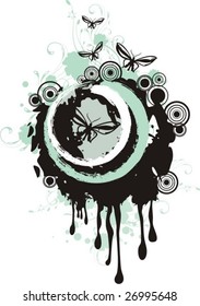 Grunge, floraler Hintergrund mit Schmetterlingen, Vektorgrafik-Serie.