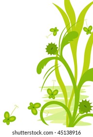 Grunge floral background with butterflies. Vector illustration