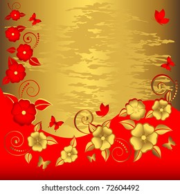 Grunge floral background with butterflies. Vector.