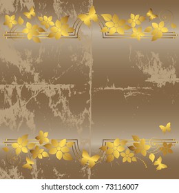 Grunge floral background with butterflies. Vector.