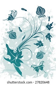 Grunge Floral background with butterfly, element for design, vector illustration