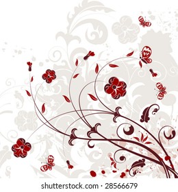 Grunge Floral background with butterfly, element for design, vector illustration