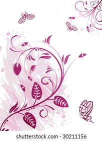 Grunge Floral Background with Butterfly, element for design, vector illustration