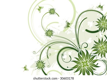 Grunge Floral Background with Butterfly, element for design, vector illustration