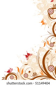 Grunge floral background with butterfly, element for design, vector illustration
