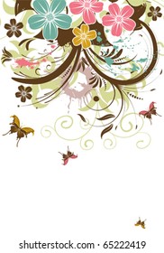 Grunge floral background with butterfly, element for design, vector illustration