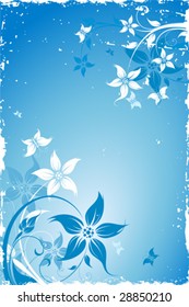 Grunge Floral Background with butterfly. Vector illustration. Abstract Pattern.