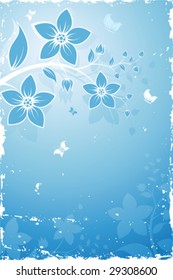 Grunge Floral Background with butterfly. Vector illustration. Abstract Pattern.