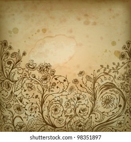 Grunge floral background with different type of flowers