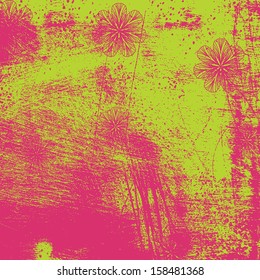 Grunge floral background - distressed texture. EPS10 vector.