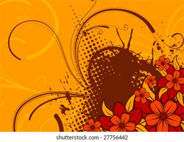 Grunge Floral background with frame, element for design, vector illustration