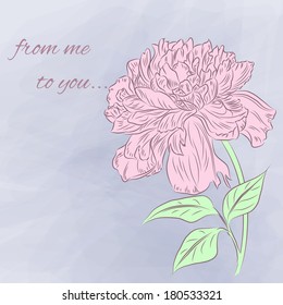 Grunge floral background with hand drawn  peonies flowers. Abstract vintage background with floral retro element with space for your text. Vector illustration/EPS 8