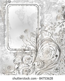 Grunge floral background with label
