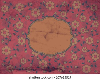 Grunge floral background with paper label