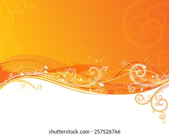 Grunge floral background. Vector background with place for your text on white and orange areas.