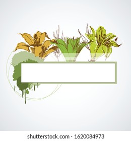 Grunge floral banner, spring design, frame for text