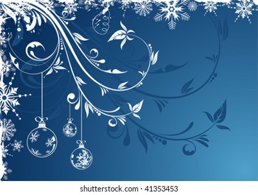 Grunge Floral Christmas Frame with snowflakes and bauble, element for design, vector illustration