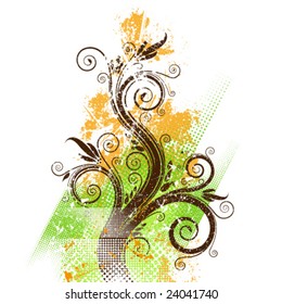 Grunge floral composition. Vector.