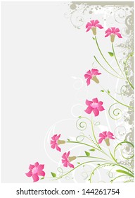 Grunge floral corner background with flowers and butterflies