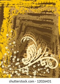 Grunge floral design with a butterfly, vector illustration series.