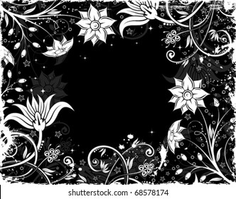 Grunge floral frame with blot, element for design, vector illustration