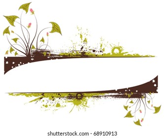 Grunge floral frame with blot, element for design, vector illustration