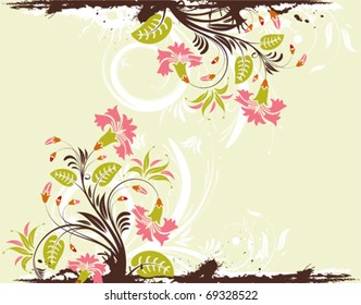 Grunge floral frame with blot, element for design, vector illustration